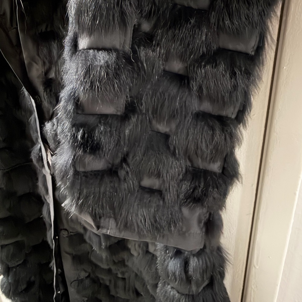 Real Rabbit Fur Coat Long Black Medium EUC - Picture 4 of 6